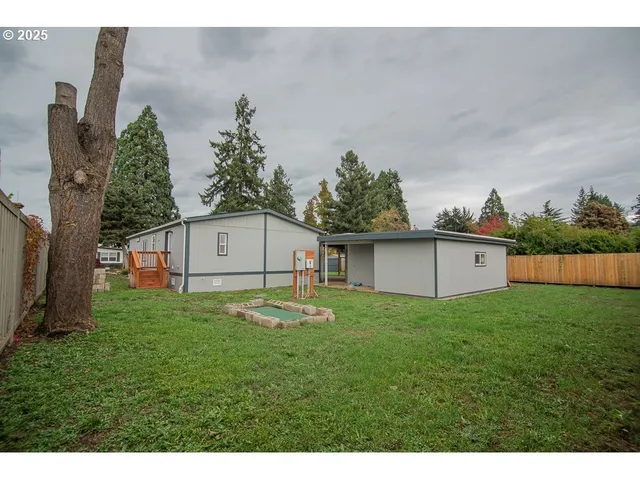 a view of a backyard with potted plants