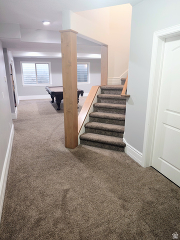 552 Sunset Crest Way Draper, UT 84020 - Photo 45 of 68 Staircase with carpet floors and billiards table