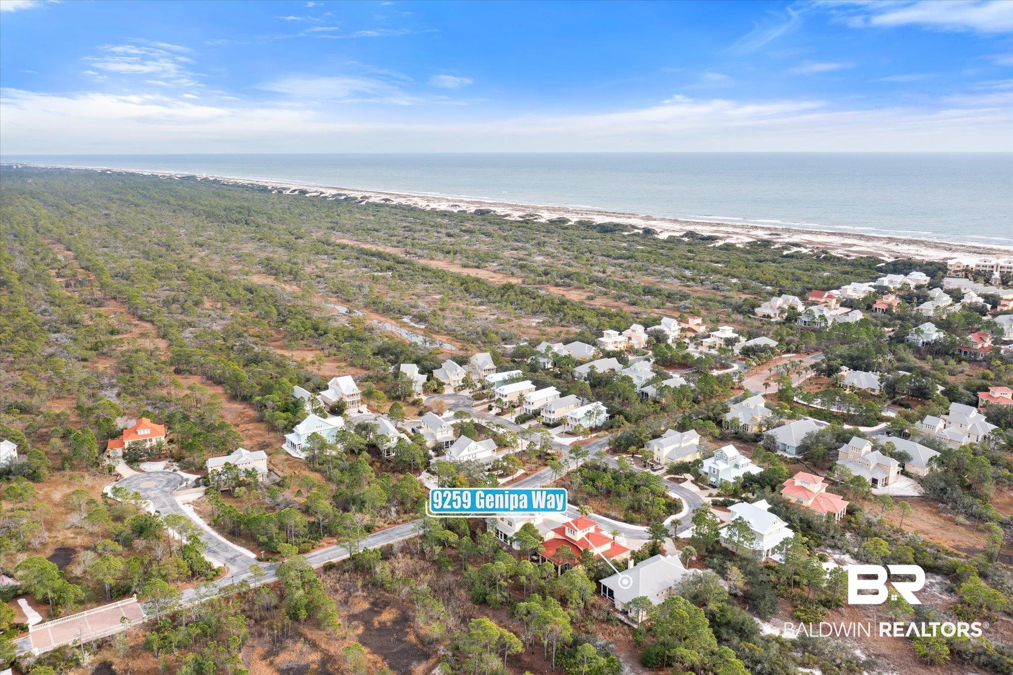 9259 Genipa Way Gulf Shores, AL 36542 - Photo 61 of 72 Bird's eye view featuring a beach view and a water view