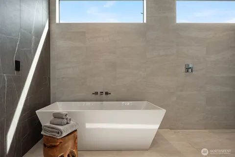 a bathroom with a bathtub