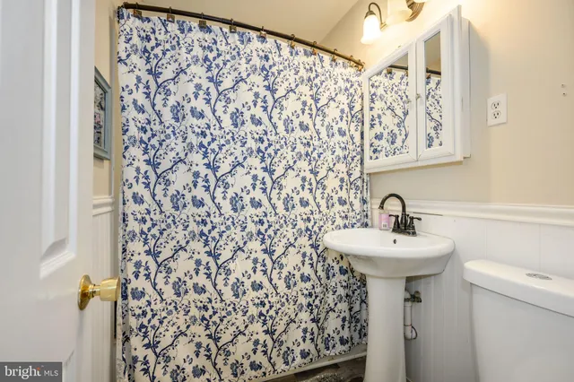 a bathroom with a sink toilet and mirror