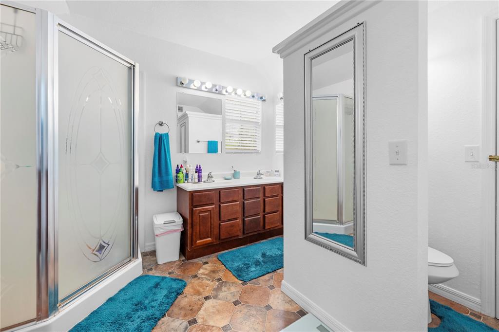 7347 Packingham Drive Webster, FL 33597 - Photo 45 of 75 a bathroom with a double vanity sink toilet and shower