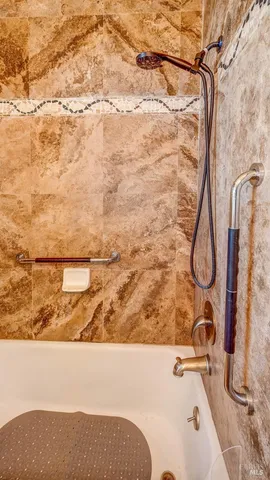 a bathroom with a bathtub