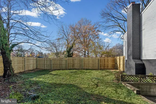 a view of a backyard with a large tree