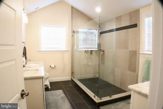 a bathroom with a shower and a sink