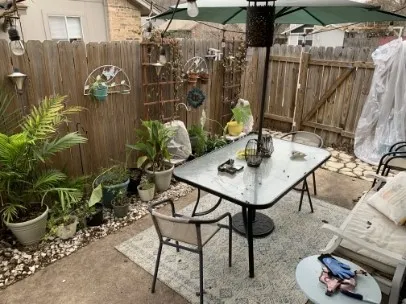 a view of an outdoor space with patio