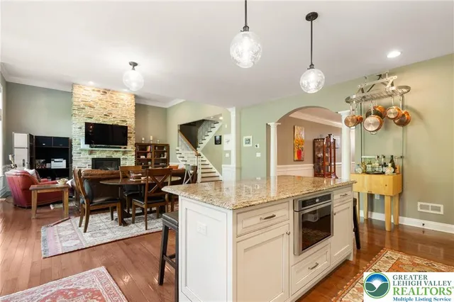 a view of a living room and dining room
