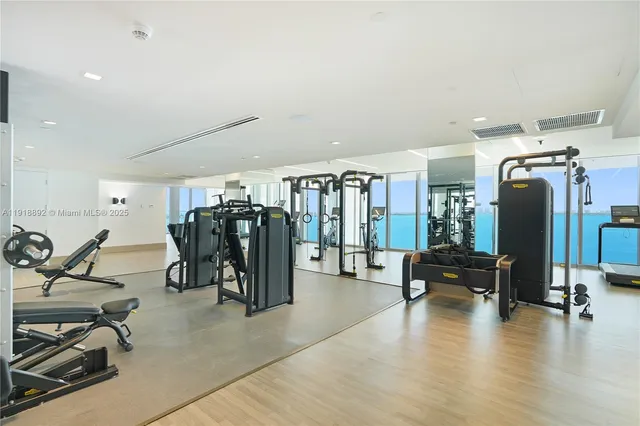 a view of a room with gym equipment