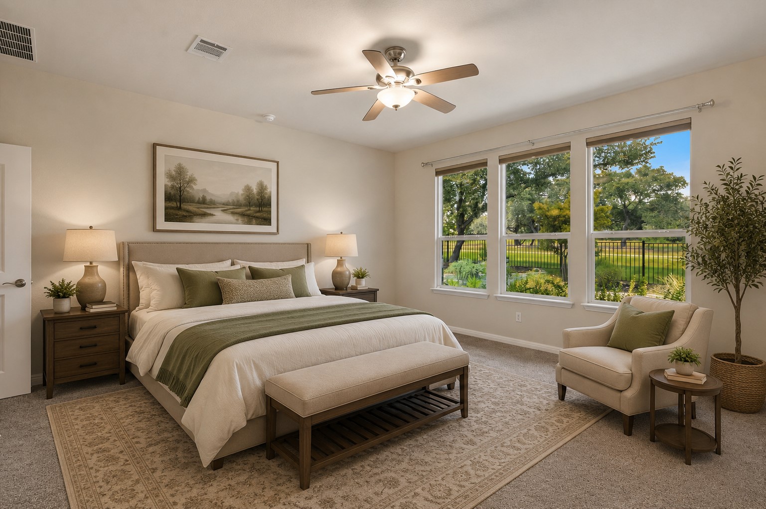 104 Coffee Mill Creek Road Georgetown, TX 78633 - Photo 21 of 40 Sun-filled primary bedroom with oversized windows offers verdant outdoor views.