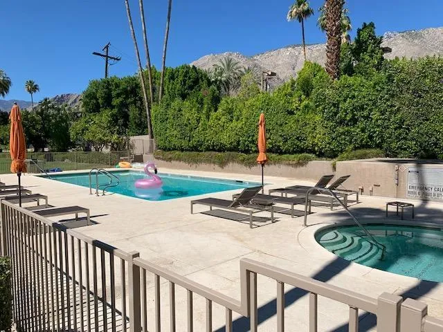 a view of a patio with chairs and plants