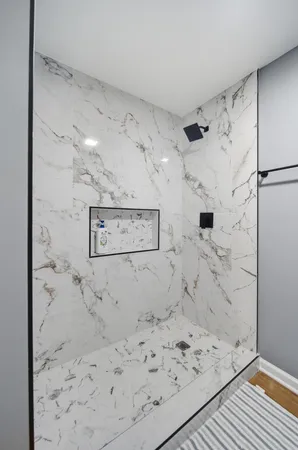 a view of a bathroom with a shower