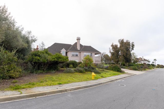 a view of a house with a yard and potted plants