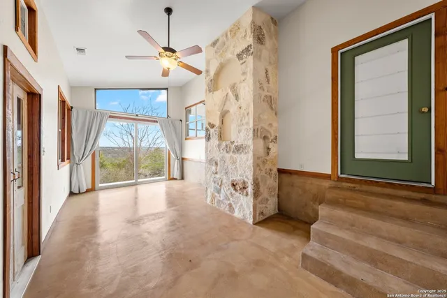 a tall tree in middle of a yard