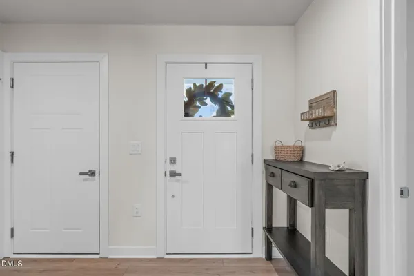 a view of a hallway with workspace