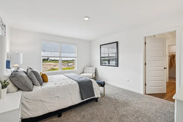 a bedroom with a bed and walk in closet