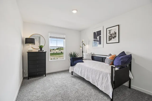 a bedroom with a bed and a dresser