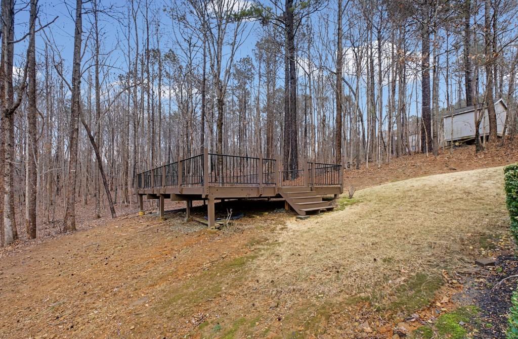 218 Amaranth Court Ball Ground, GA 30107 - Photo 33 of 39 a backyard of a house with a bench and trees