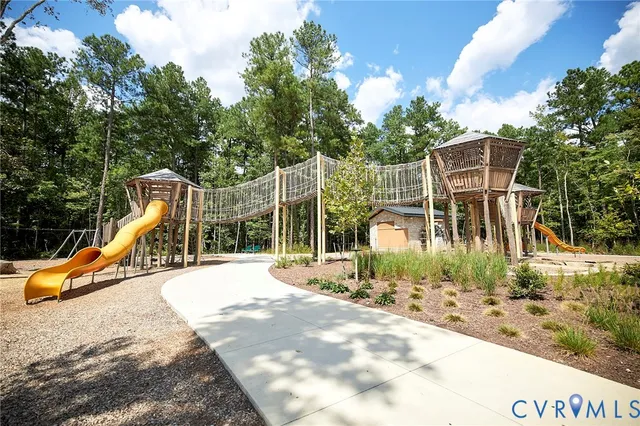 a view of a park with slide