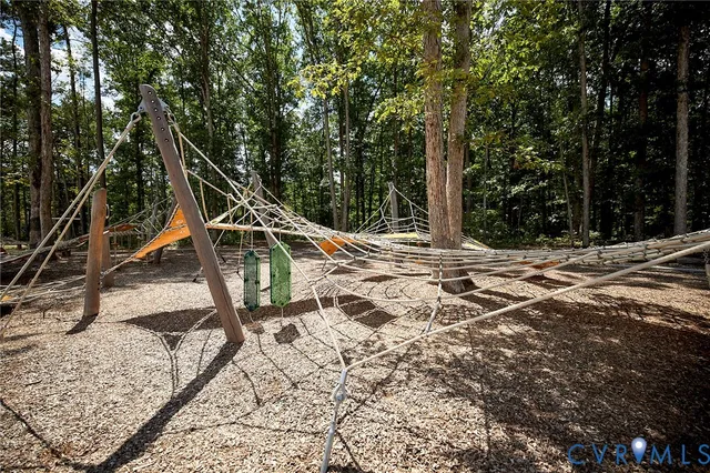 a view of a park with swings