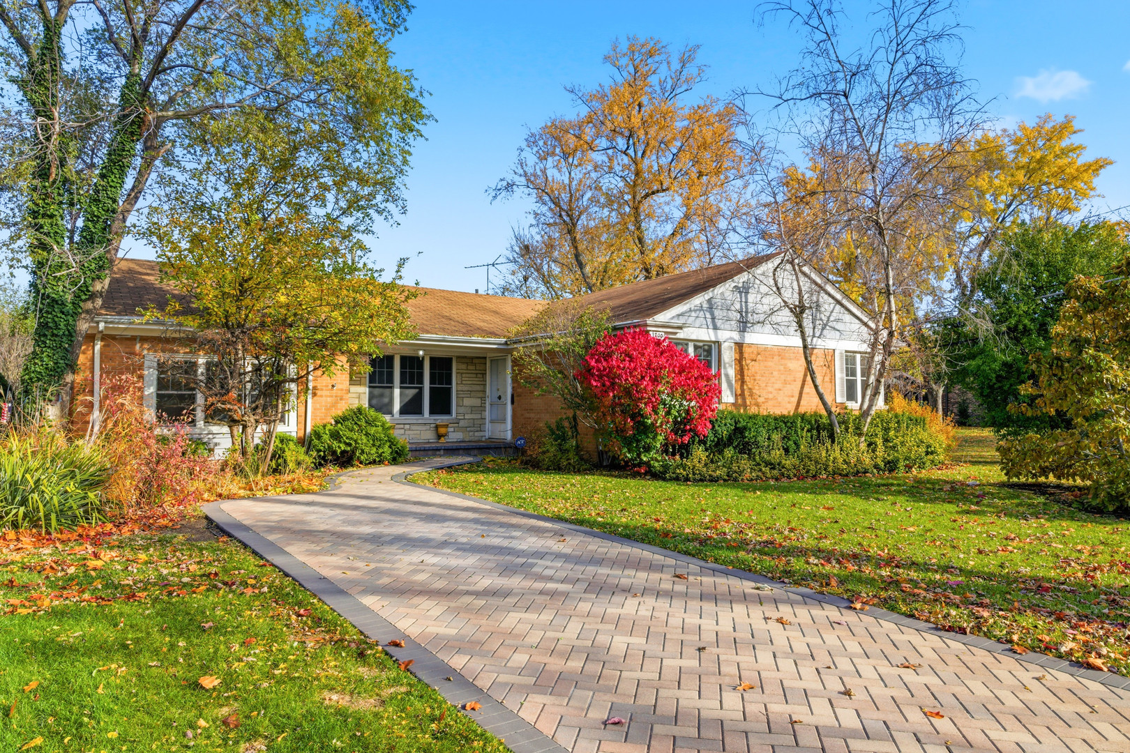 a front view of house with yard and green space