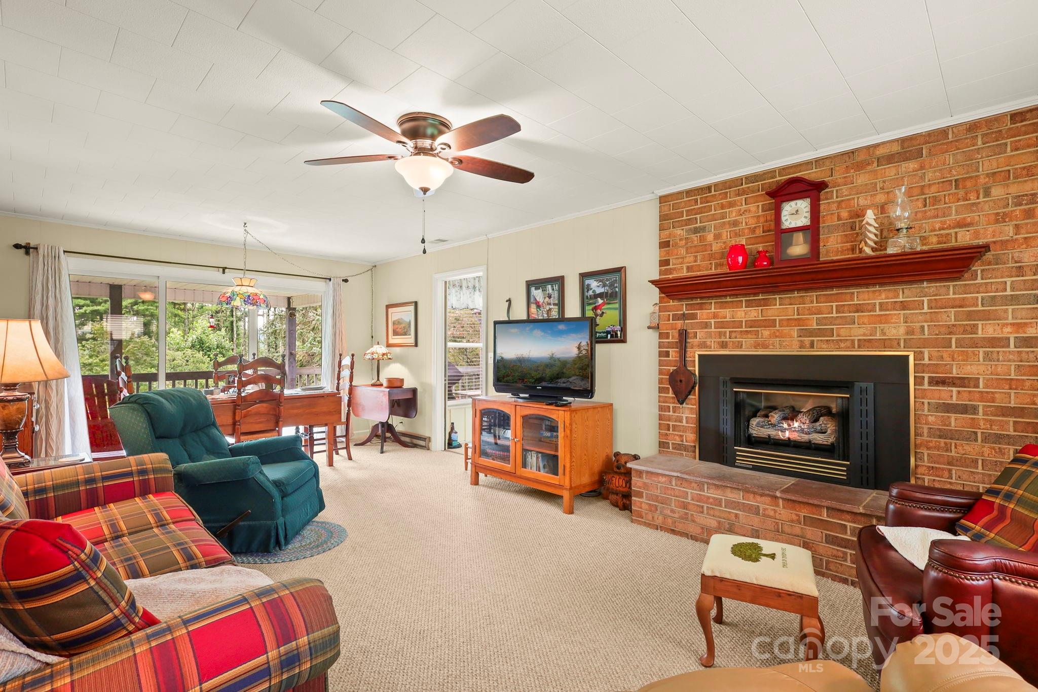 1074 Nikanor Road West Jefferson, NC 28694 - Photo 6 of 45 a living room with furniture a flat screen tv and a fireplace