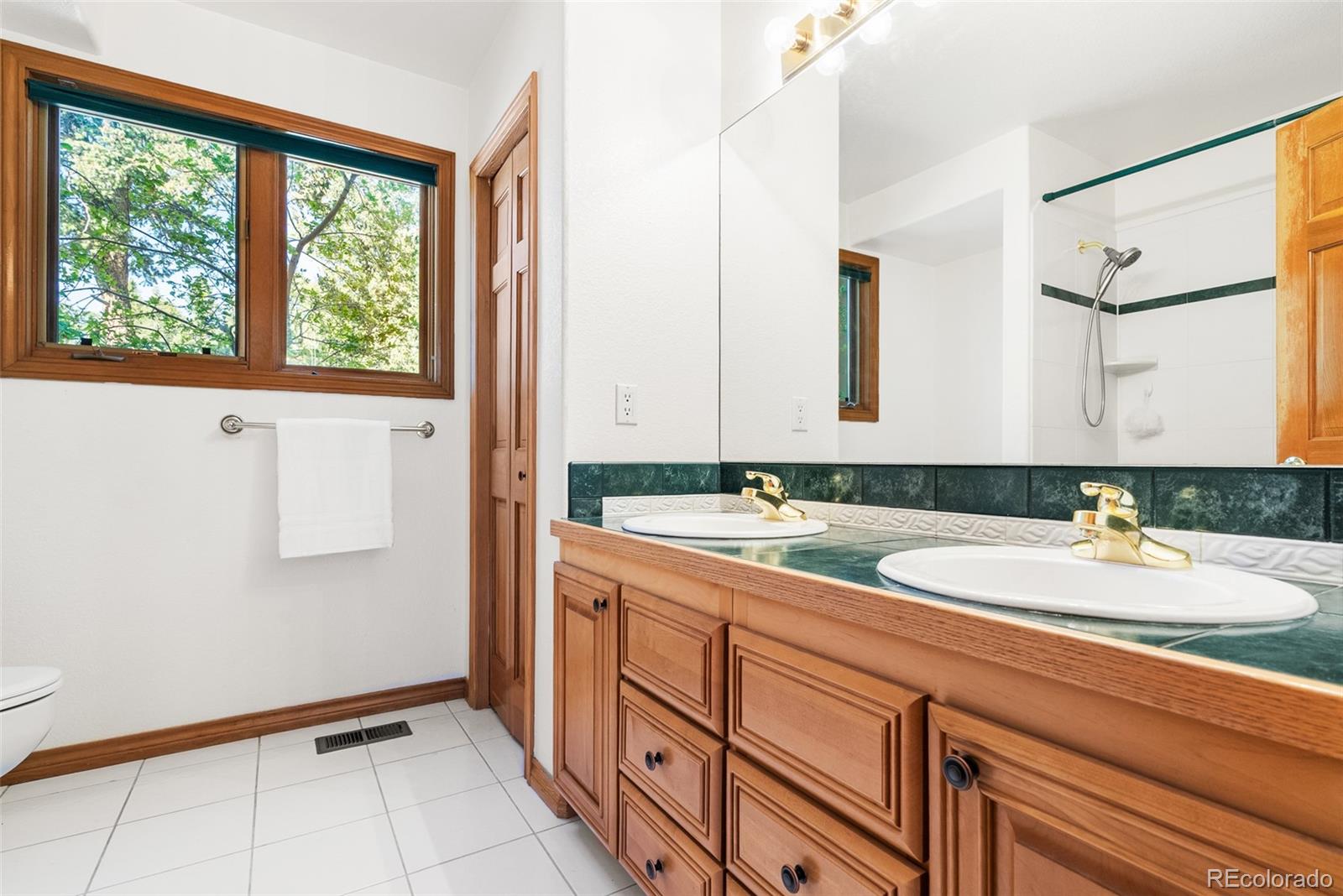 6252 King Drive Evergreen, CO 80439 - Photo 20 of 50 a bathroom with a double vanity sink and mirror