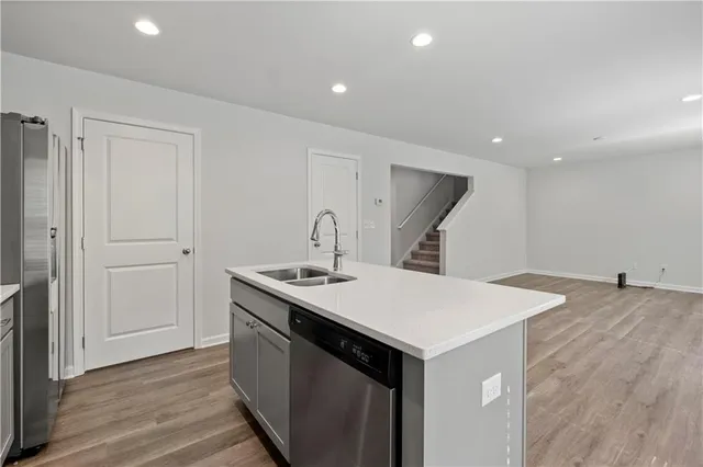 a view of small space with wooden floor