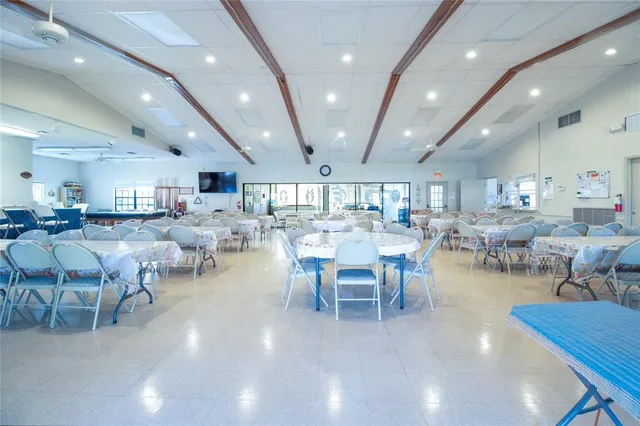 a group of people sitting at kitchen in a building