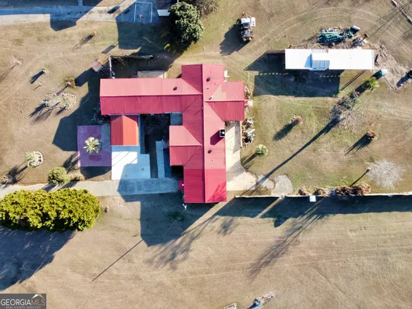 an aerial view of a house