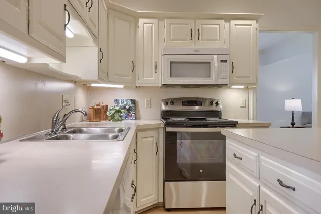 a kitchen with cabinets stainless steel appliances and a sink