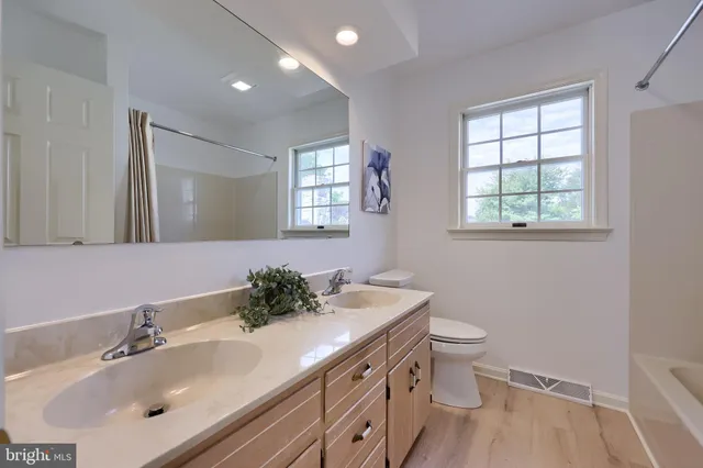 a bathroom with a sink toilet and mirror