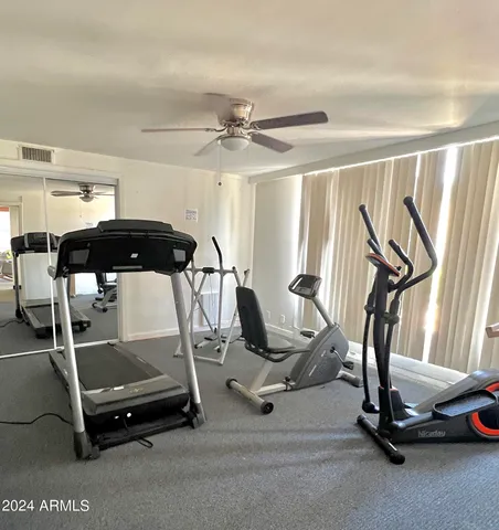 a room with gym equipment
