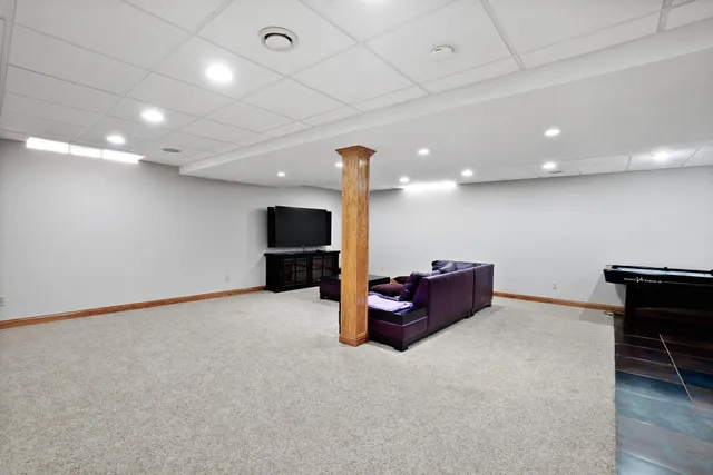 an aerial view of a house with a garden