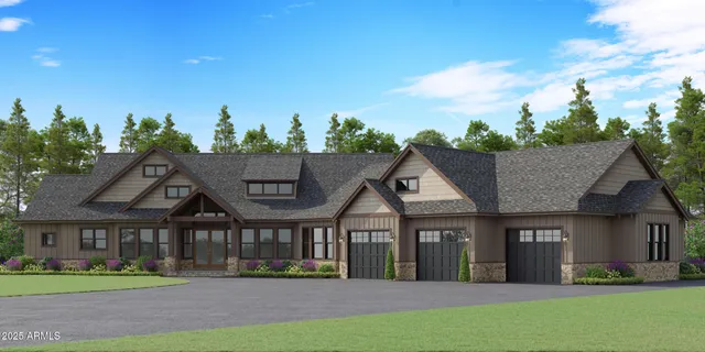 a view of a big house with a big yard and large trees