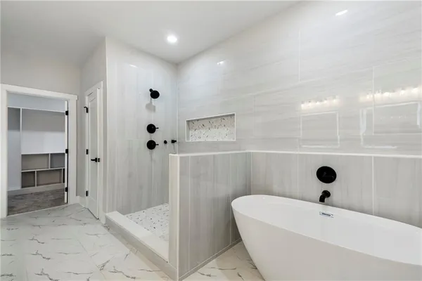 a bathroom with a bathtub