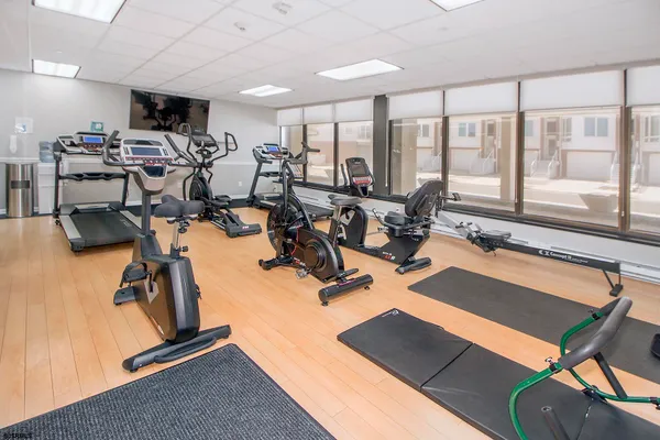 a view of a room with gym equipment