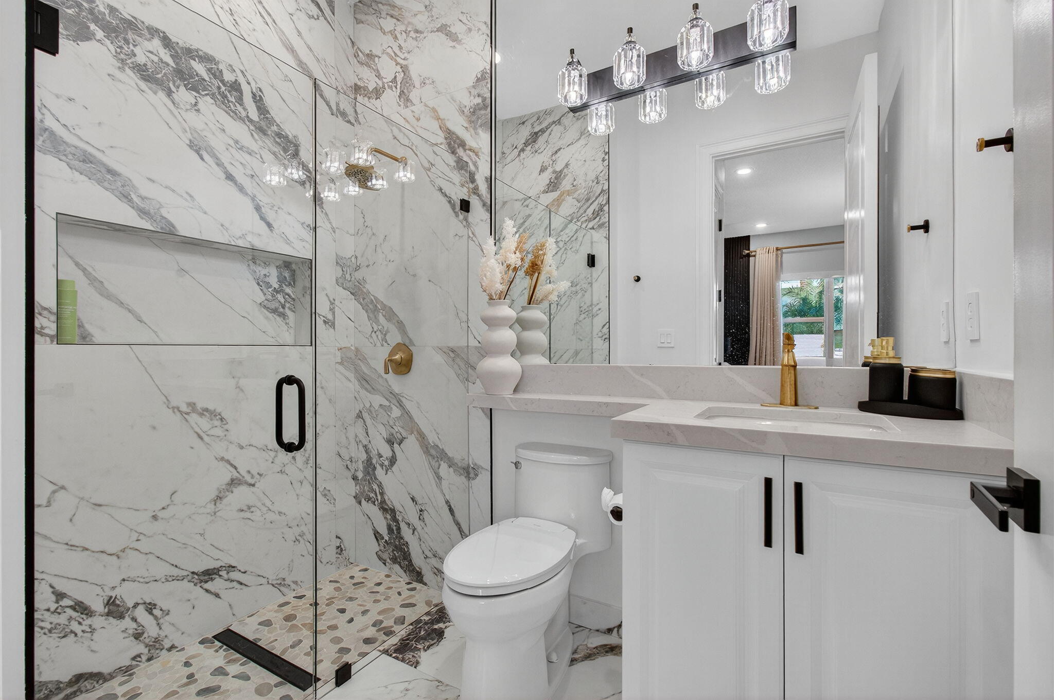 19886 Meadowside Lane Boca Raton, FL 33498 - Photo 45 of 84 a bathroom with a granite countertop sink toilet and shower