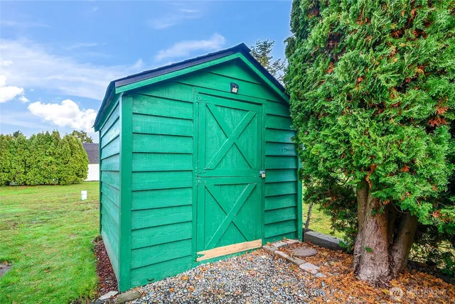 a green field with trees in the background