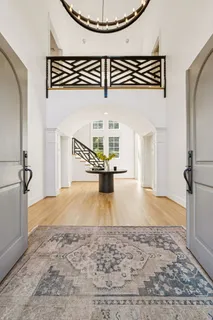 a view of a chandelier in a room