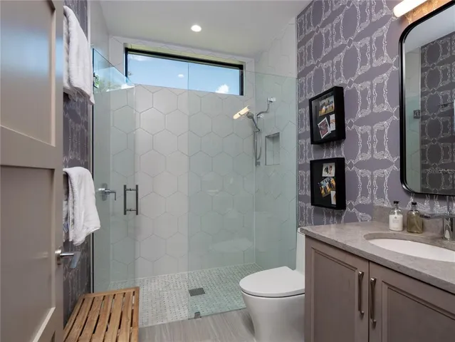 a view of a lake with a garden