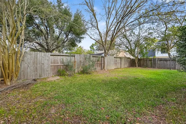 a view of a backyard with large trees