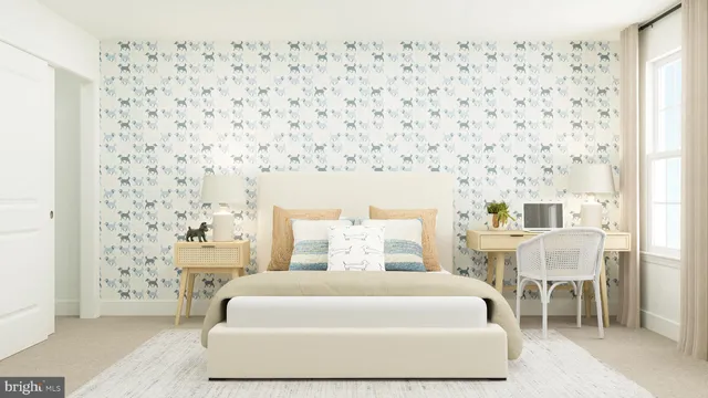 a living room with furniture and large window