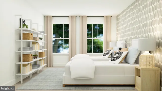 a bedroom with a bed and window