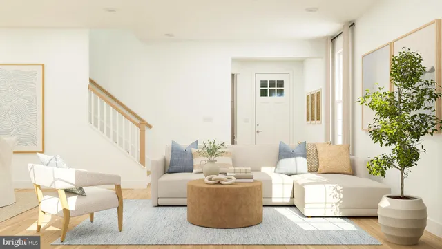 a living room with a couch and a table