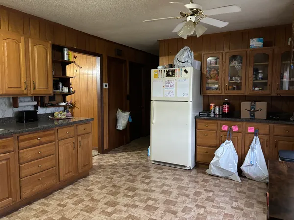 a view of a livingroom with shelves