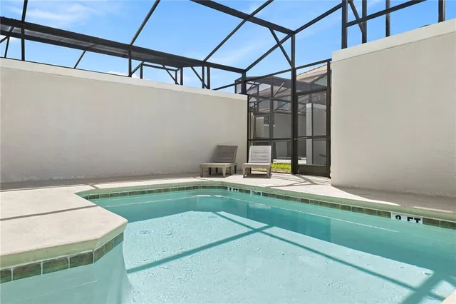 a view of swimming pool with a back yard