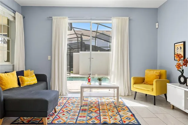 a view of a building with a palm tree