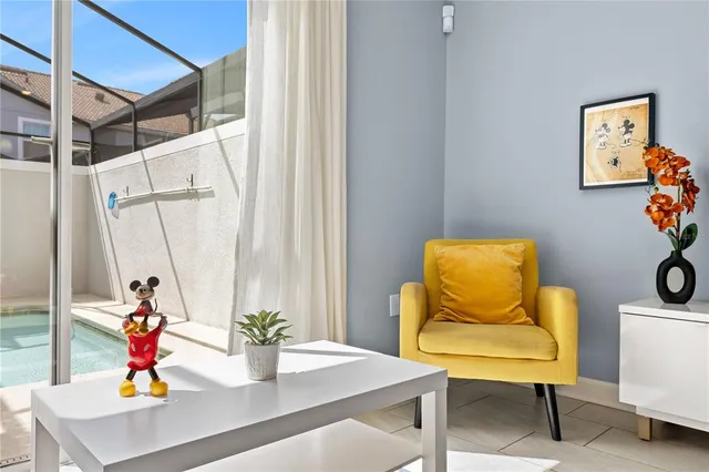 a view of a balcony with yard