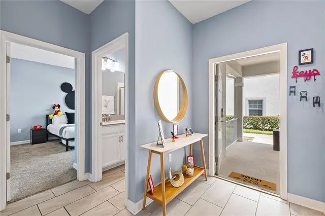 a bathroom with a granite counter top