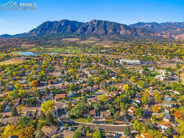 a view of a city with a houses